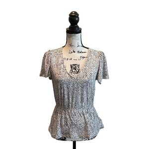 Lucky Brand Peplum Animal Print Shirt  White Brown Small NWT V-neck blouse Top